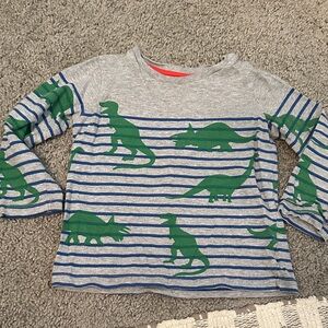 Boden Gray and Blue Striped Dinosaur Long Sleeve Tee